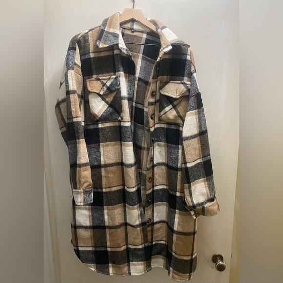 Plaid Longline Coat - Picture 1 of 3